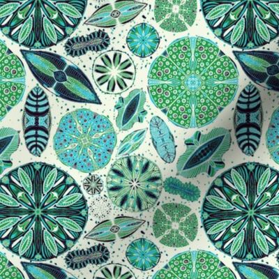 Microscopic Diatoms, blue green, 6 inch