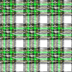 safety plaid white with bright green accents worn
