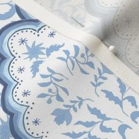 Medium Custom Soft Blues SCALLOPED EDGES PAISLEY TEXTURE