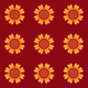 Pysanky Flower Icon on Dark Red