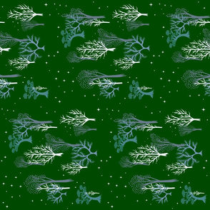 Starry Woods Christmas Green Tea Towel
