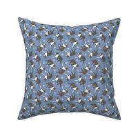 Tiny Trotting Boston Terriers and paw prints - faux denim