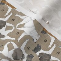 Tiny Trotting Akitas and paw prints - faux linen