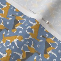 Tiny Trotting Beagles and paw prints - faux denim