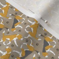 Tiny Trotting Beagles and paw prints - faux linen