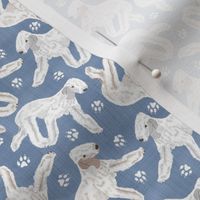 Tiny Trotting Bedlington Terriers and paw prints - faux denim