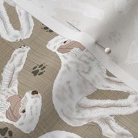 Trotting Bedlington Terriers and paw prints - faux linen