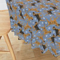 Trotting Border Terriers and paw prints - faux denim