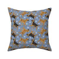 Trotting Border Terriers and paw prints - faux denim