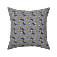 Tiny Trotting Border Terriers and paw prints - faux denim