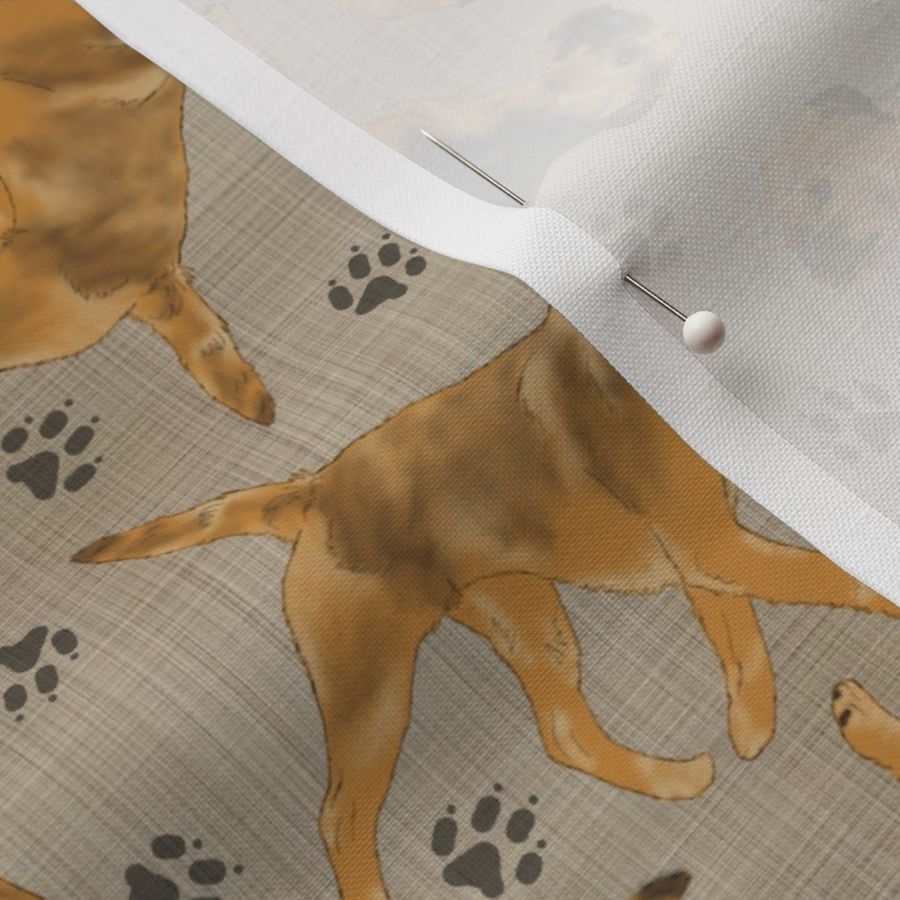 Trotting Border Terriers and paw prints - faux linen