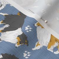 Trotting Shelties and paw prints - faux denim