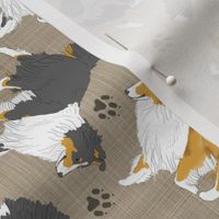 Trotting Shelties and paw prints - faux linen