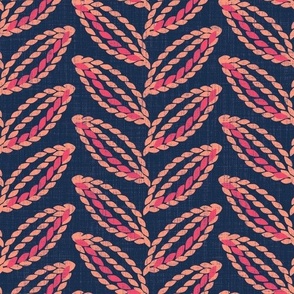 Embroidered Leaves on Linen Canvas (Navy Palette)