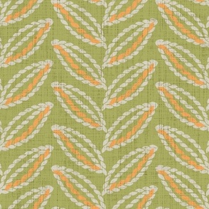 Embroidered Leaves on Linen Canvas (Olive Green Palette)