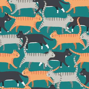 cats walking on teal (large)