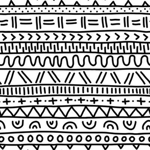 Sketched Tribal Stripes Black on White