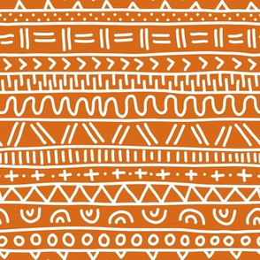 Sketched Tribal Stripes White on Burnt Orange