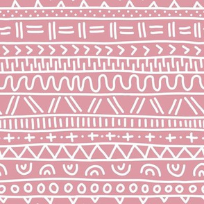Sketched Tribal Stripes White on Pastel Red