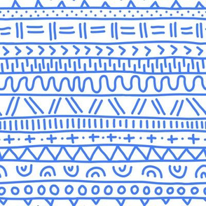 Sketched Tribal Stripes Periwinkle Blue on White