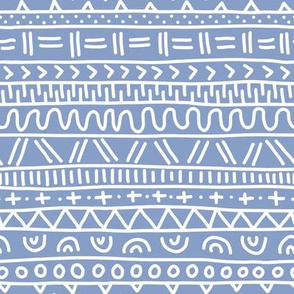Sketched Tribal Stripes White on Dusty Blue