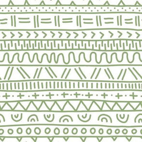 Sketched Tribal Stripes Rustic Green on White