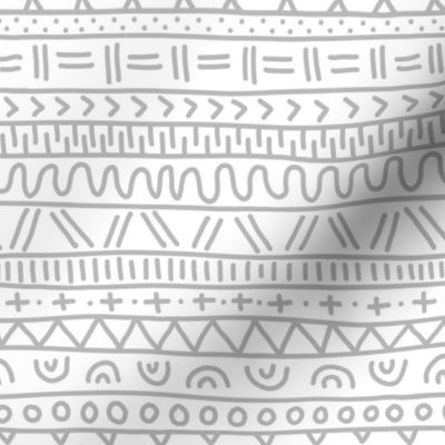 Sketched Tribal Stripes Silver on White