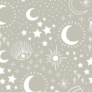 Mystic Universe party sun moon phase and stars sweet dreams pastel green mist beige white LARGE
