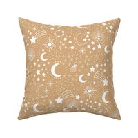 Mystic Universe party sun moon phase and stars sweet dreams pastel ochre yellow mustard cinnamon white LARGE