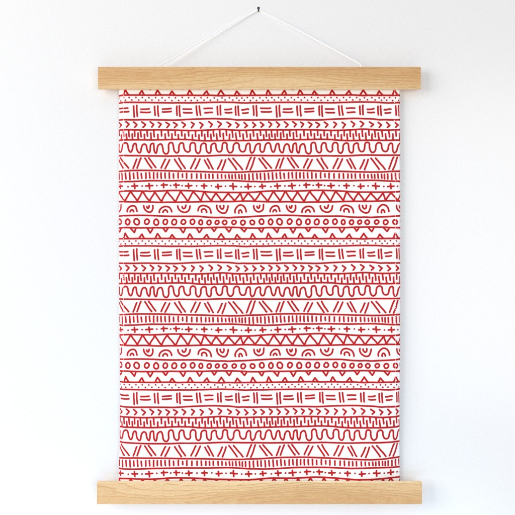 Sketched Tribal Stripes Christmas Red on White