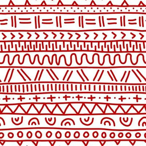 Sketched Tribal Stripes Christmas Red on White