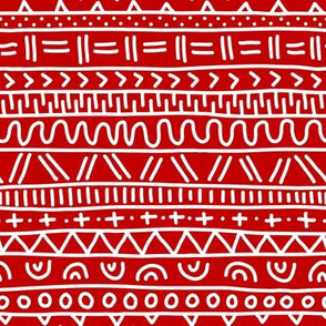 Sketched Tribal Stripes White on Christmas Red