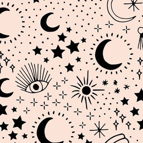 Mystic Universe party sun moon phase and stars sweet dreams black on cream LARGE