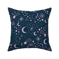 Mystic Universe party sun moon phase and stars sweet dreams navy blue pink LARGE