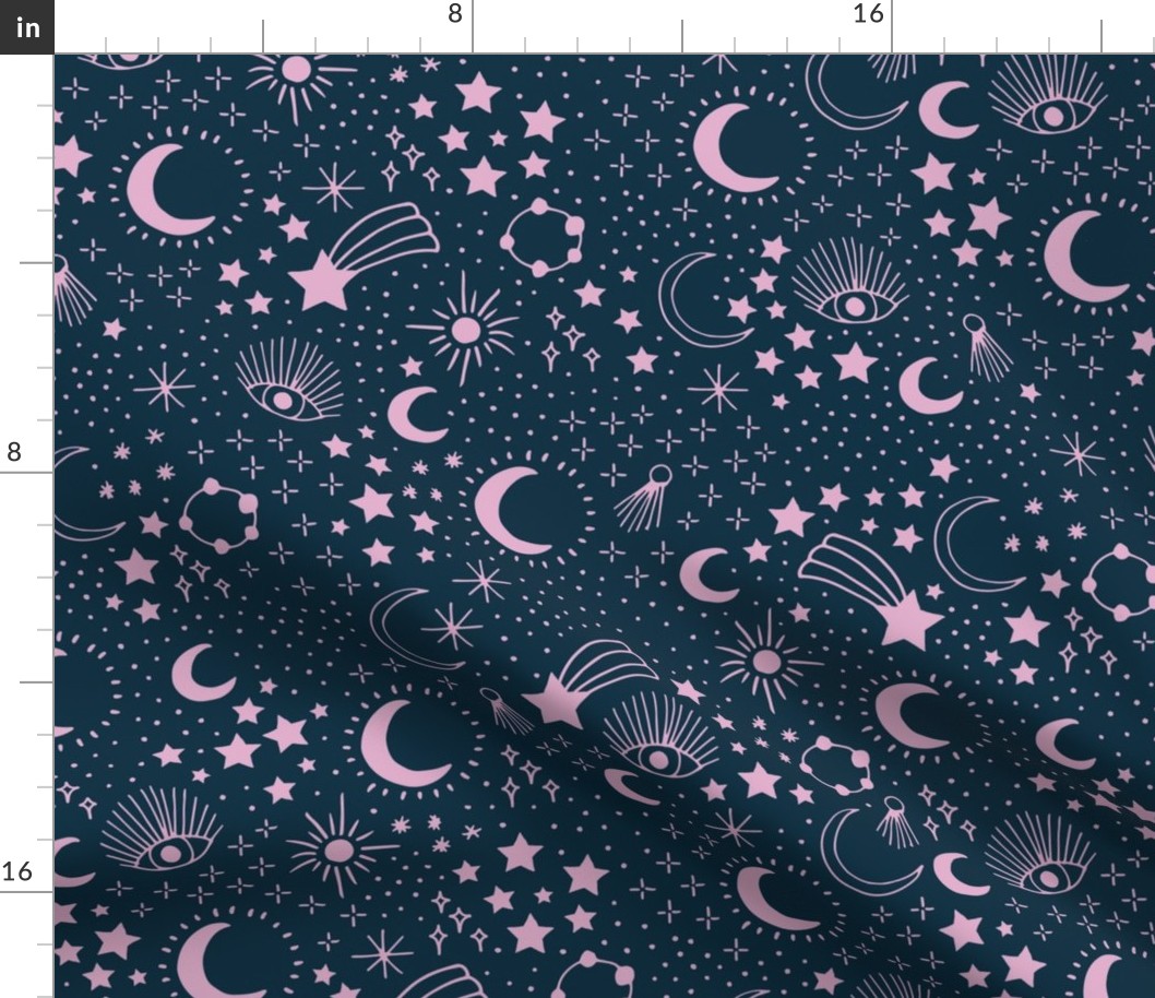 Mystic Universe party sun moon phase and stars sweet dreams navy blue pink LARGE