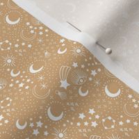 Mystic Universe party sun moon phase and stars sweet dreams pastel ochre yellow mustard cinnamon white SMALL
