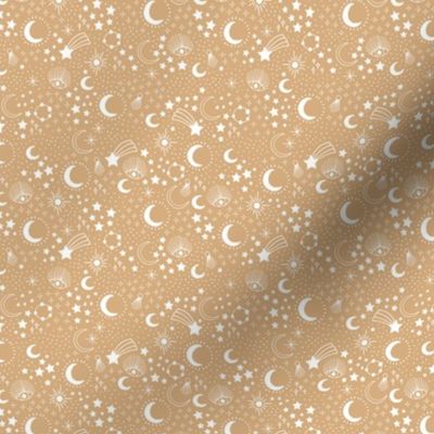 Mystic Universe party sun moon phase and stars sweet dreams pastel ochre yellow mustard cinnamon white SMALL