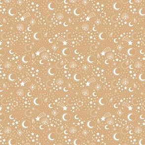 Mystic Universe party sun moon phase and stars sweet dreams pastel ochre yellow mustard cinnamon white SMALL