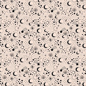 Mystic Universe party sun moon phase and stars sweet dreams black on cream SMALL