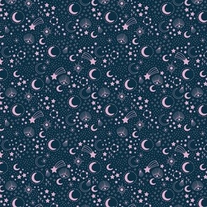 Mystic Universe party sun moon phase and stars sweet dreams navy blue pink SMALL