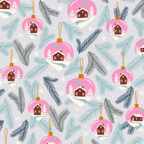 Baubles with houses-Pale Gray