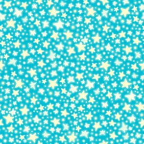 Glowing  Stars - on bright turquoise blue