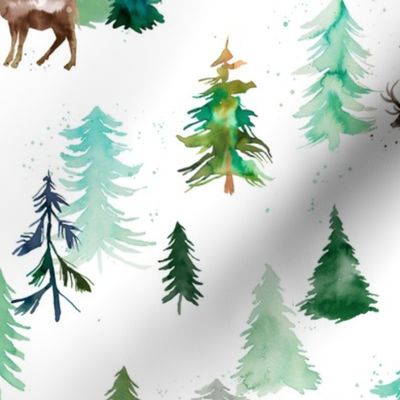Reindeers and forest trees 