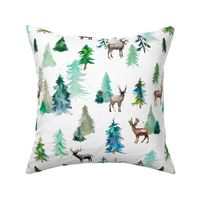 Reindeers and forest trees 