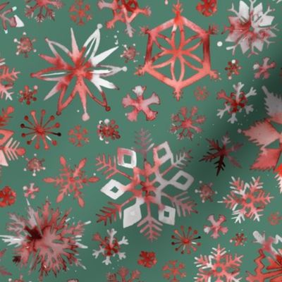 Snowflakes Christmas Red Green