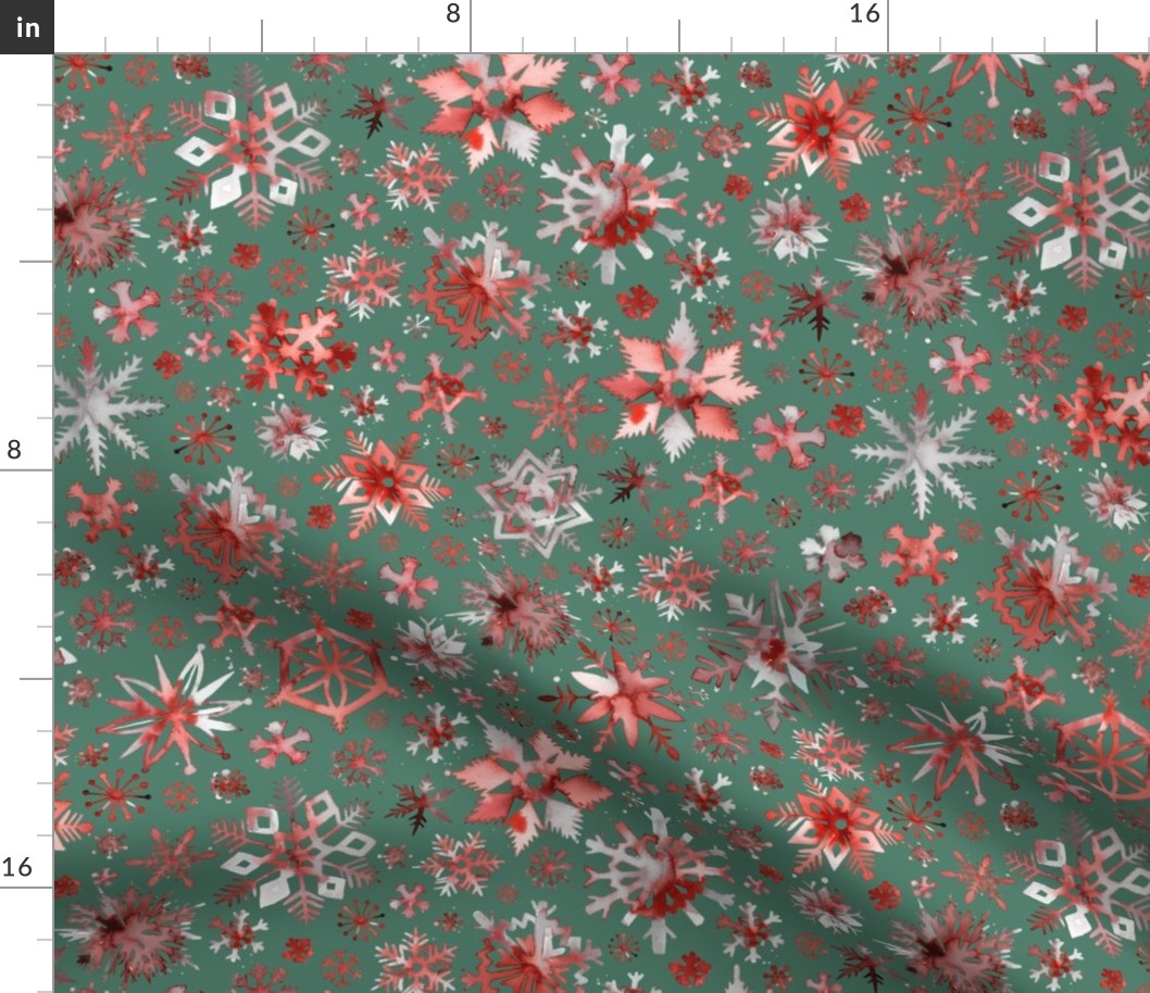 Snowflakes Christmas Red Green