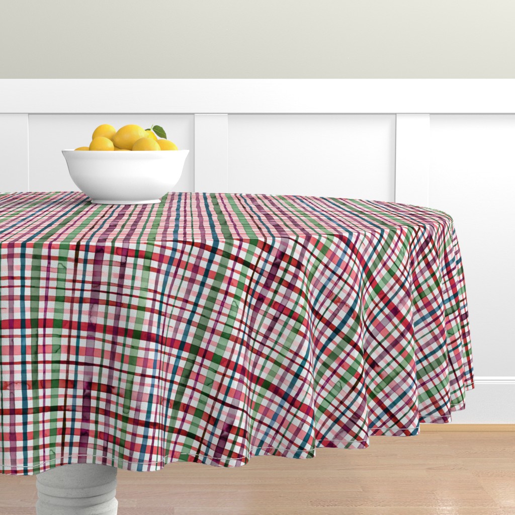 Watercolor gingham Red green Nappe ronde | Spoonflower