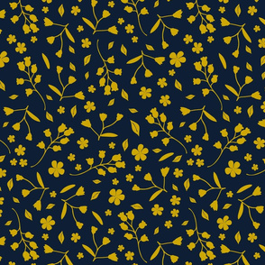 Ditsy Floral with Branches and Leaves on Navy