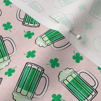 green mugs of beer - four leaf clovers - shamrocks - st patricks day - pink - LAD20