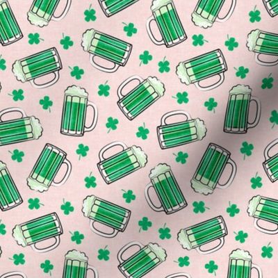 green mugs of beer - four leaf clovers - shamrocks - st patricks day - pink - LAD20